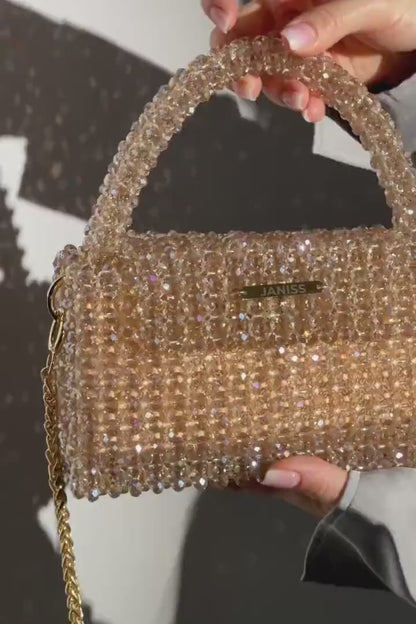 Handmade Golden Crystal Beaded Handbag | R&M011