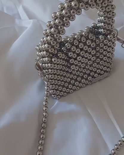Handmade Metallic Silver Beaded Crossbody Bag | R&M013